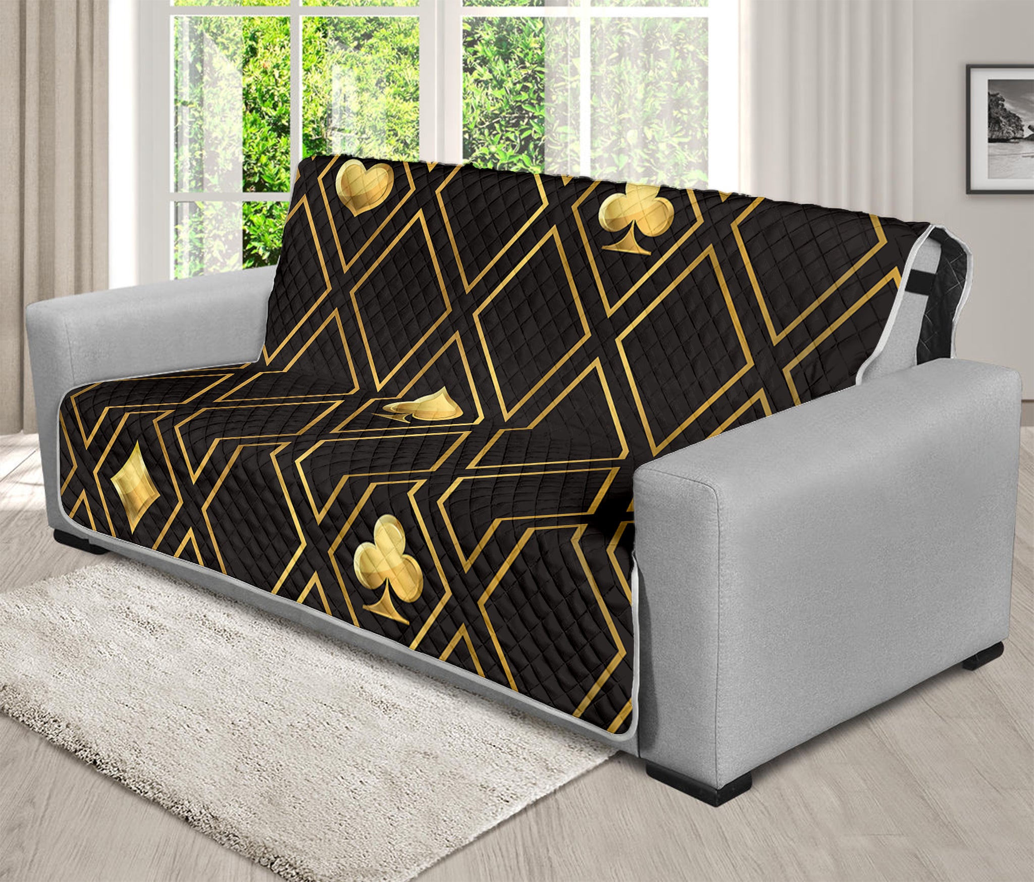 Gold Playing Card Suits Pattern Print Futon Protector