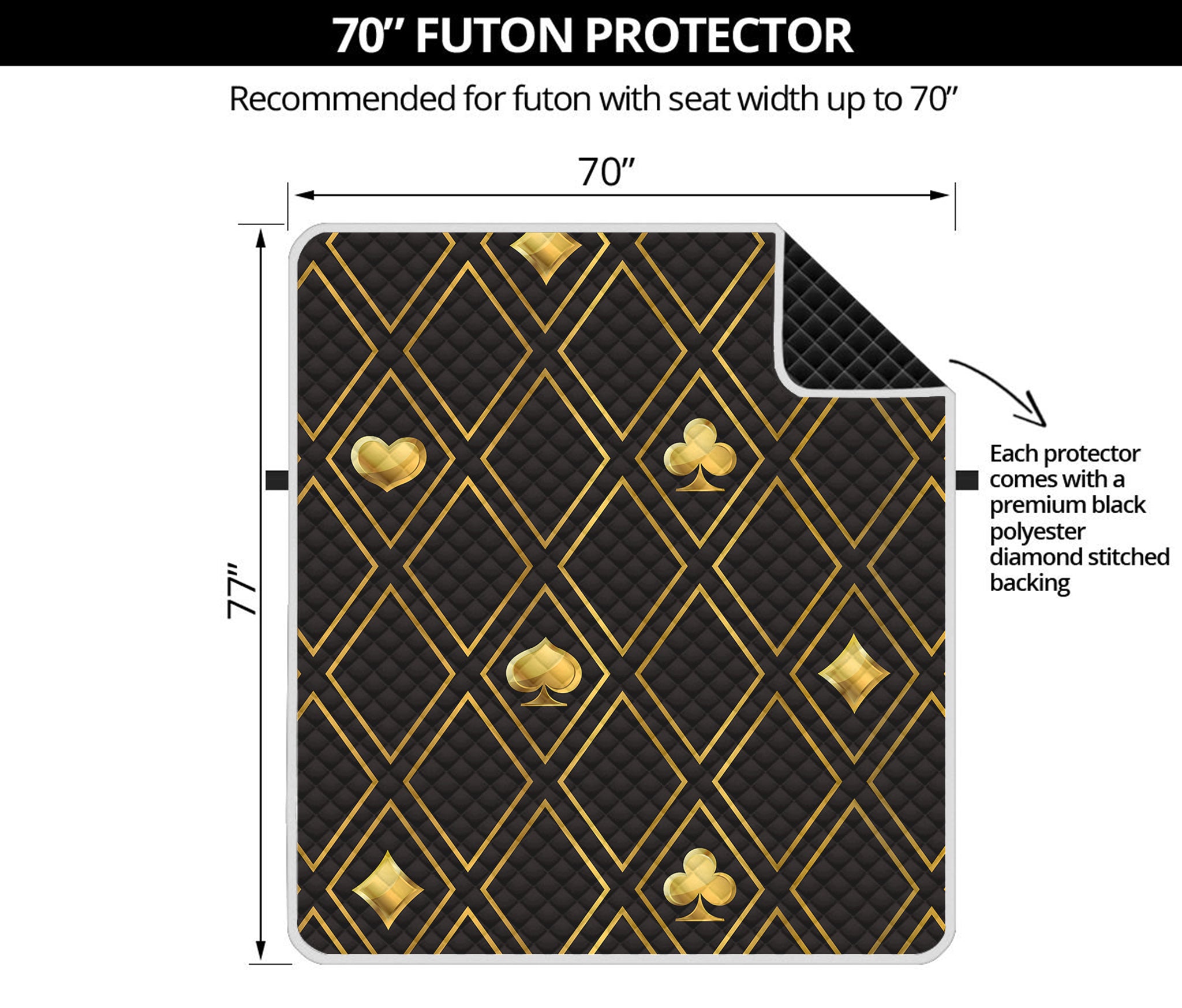 Gold Playing Card Suits Pattern Print Futon Protector