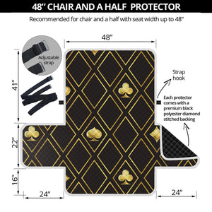 Gold Playing Card Suits Pattern Print Half Sofa Protector