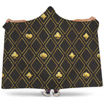 Gold Playing Card Suits Pattern Print Hooded Blanket