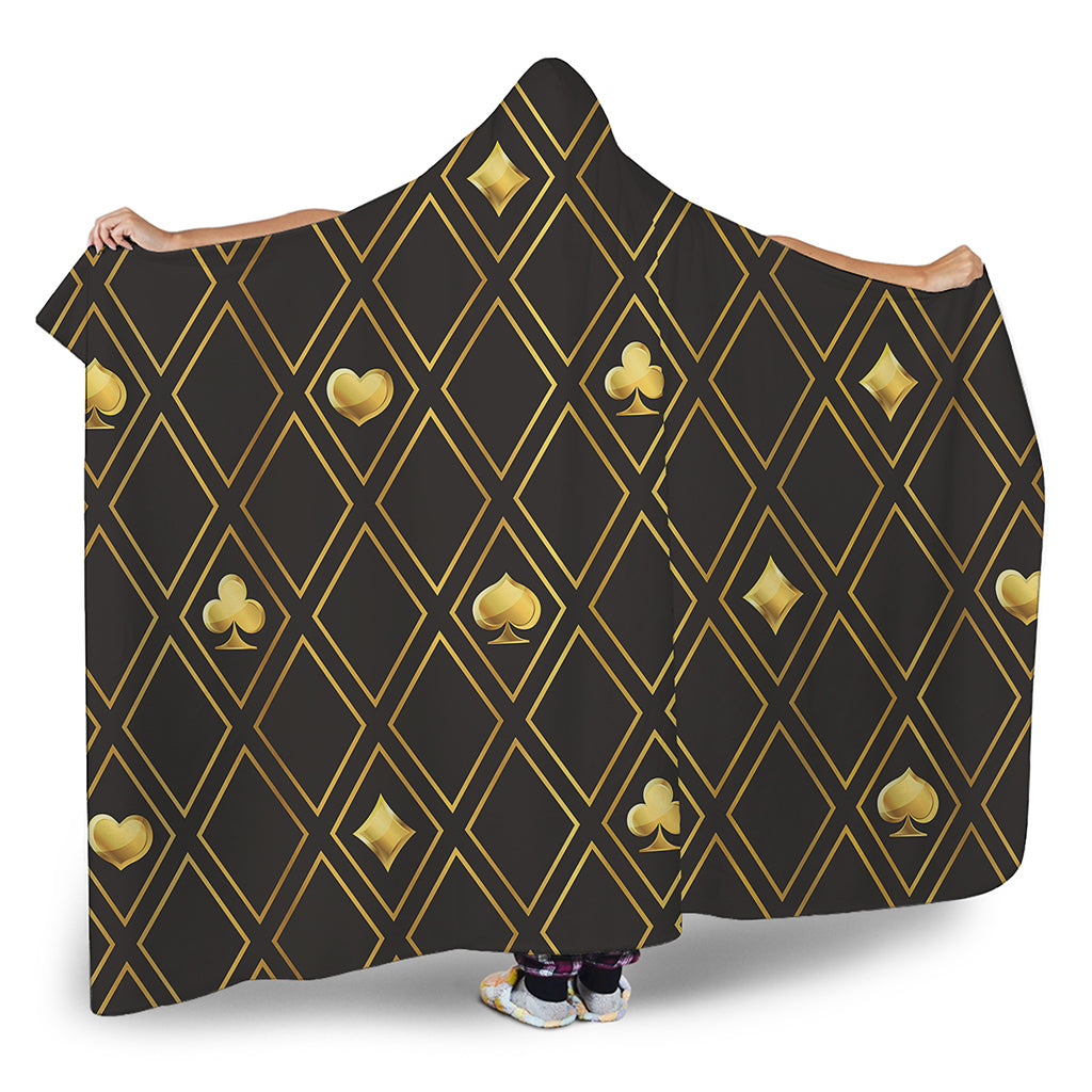 Gold Playing Card Suits Pattern Print Hooded Blanket