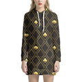 Gold Playing Card Suits Pattern Print Pullover Hoodie Dress