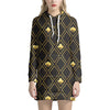 Gold Playing Card Suits Pattern Print Hoodie Dress