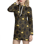 Gold Playing Card Suits Pattern Print Hoodie Dress