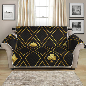 Gold Playing Card Suits Pattern Print Loveseat Protector