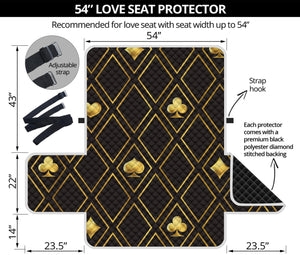 Gold Playing Card Suits Pattern Print Loveseat Protector