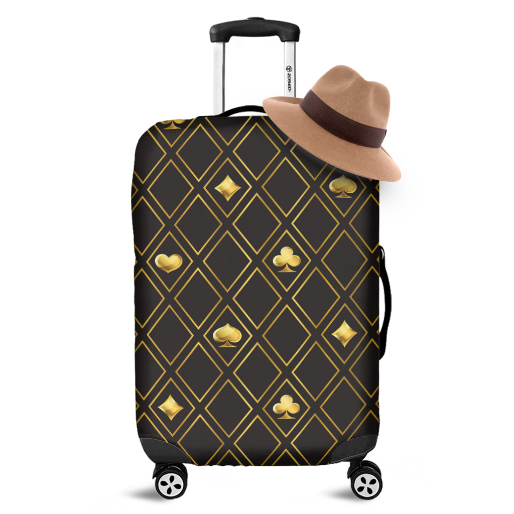 Gold Playing Card Suits Pattern Print Luggage Cover