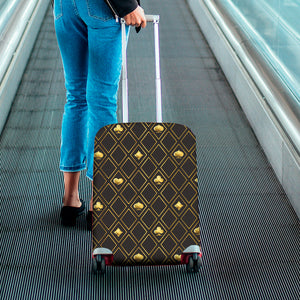 Gold Playing Card Suits Pattern Print Luggage Cover