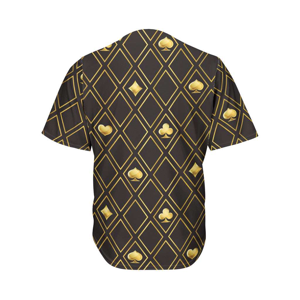 Gold Playing Card Suits Pattern Print Men's Baseball Jersey