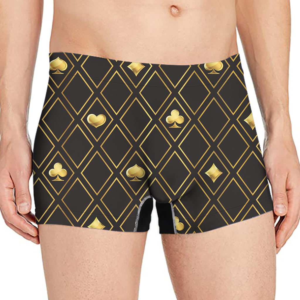 Gold Playing Card Suits Pattern Print Men's Boxer Briefs