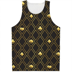 Gold Playing Card Suits Pattern Print Men's Tank Top