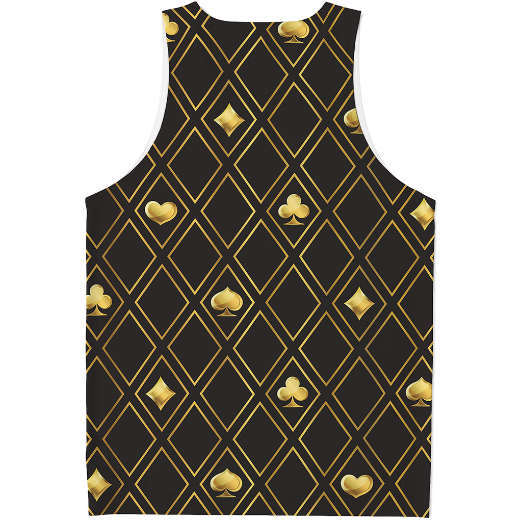 Gold Playing Card Suits Pattern Print Men's Tank Top