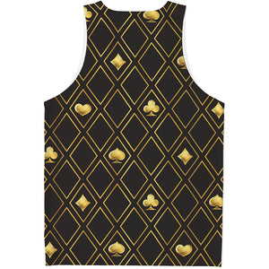 Gold Playing Card Suits Pattern Print Men's Tank Top