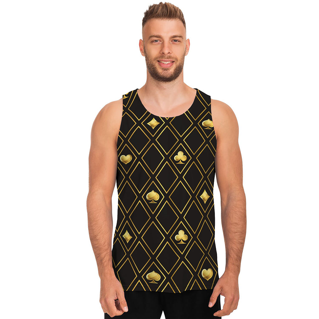 Gold Playing Card Suits Pattern Print Men's Tank Top