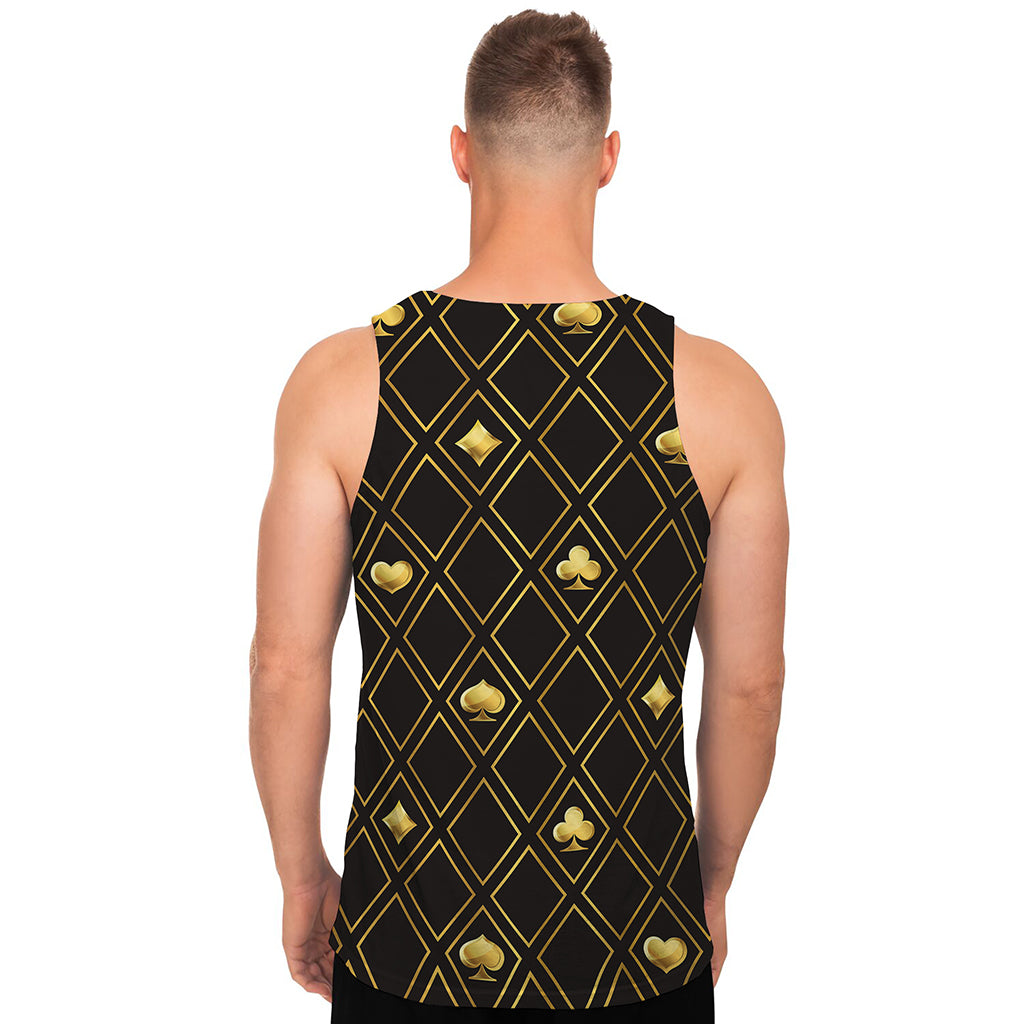 Gold Playing Card Suits Pattern Print Men's Tank Top