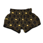 Gold Playing Card Suits Pattern Print Muay Thai Boxing Shorts