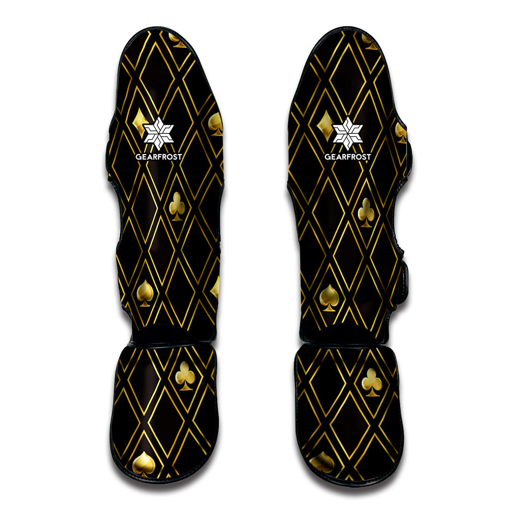 Gold Playing Card Suits Pattern Print Muay Thai Shin Guard