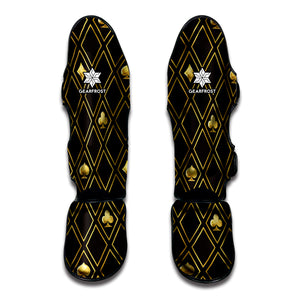 Gold Playing Card Suits Pattern Print Muay Thai Shin Guard