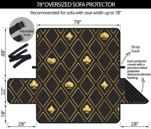 Gold Playing Card Suits Pattern Print Oversized Sofa Protector