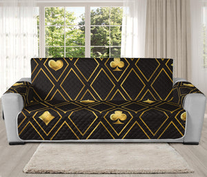 Gold Playing Card Suits Pattern Print Oversized Sofa Protector