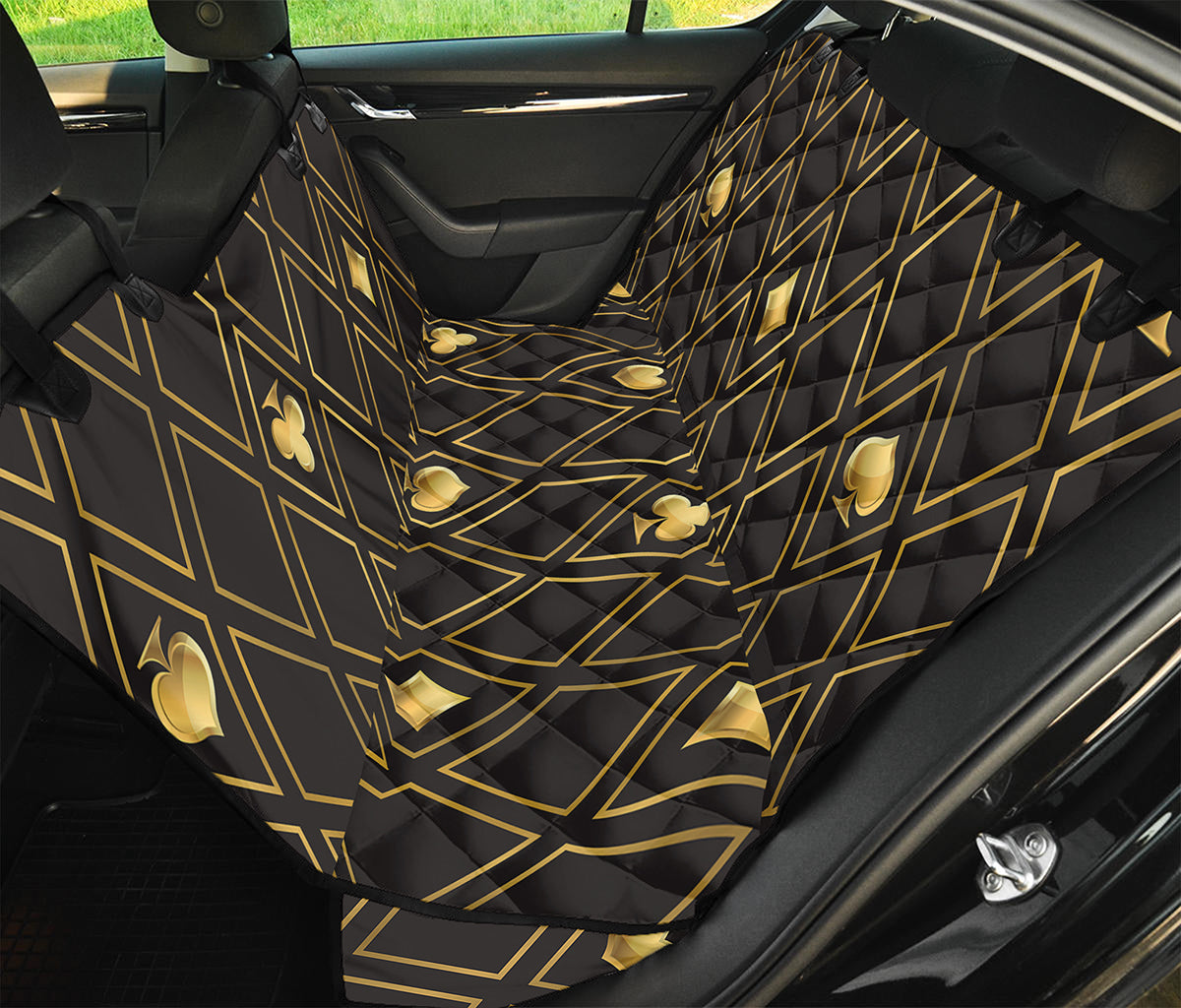 Gold Playing Card Suits Pattern Print Pet Car Back Seat Cover