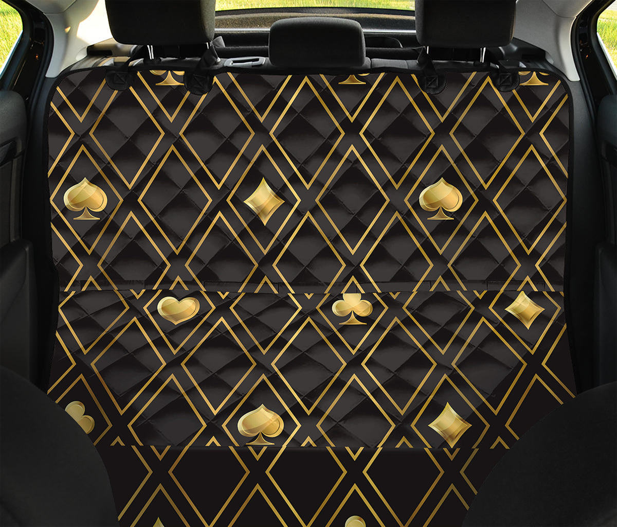 Gold Playing Card Suits Pattern Print Pet Car Back Seat Cover