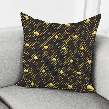Gold Playing Card Suits Pattern Print Pillow Cover