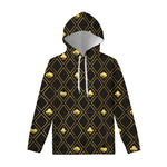 Gold Playing Card Suits Pattern Print Pullover Hoodie