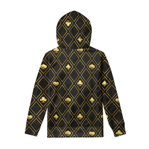 Gold Playing Card Suits Pattern Print Pullover Hoodie