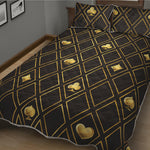 Gold Playing Card Suits Pattern Print Quilt Bed Set