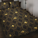 Gold Playing Card Suits Pattern Print Quilt Bed Set