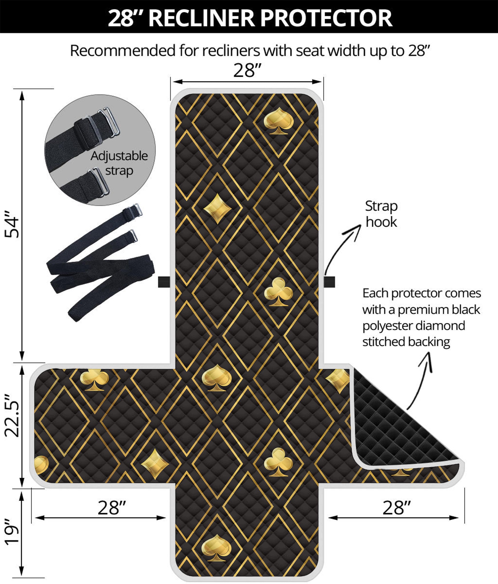 Gold Playing Card Suits Pattern Print Recliner Protector