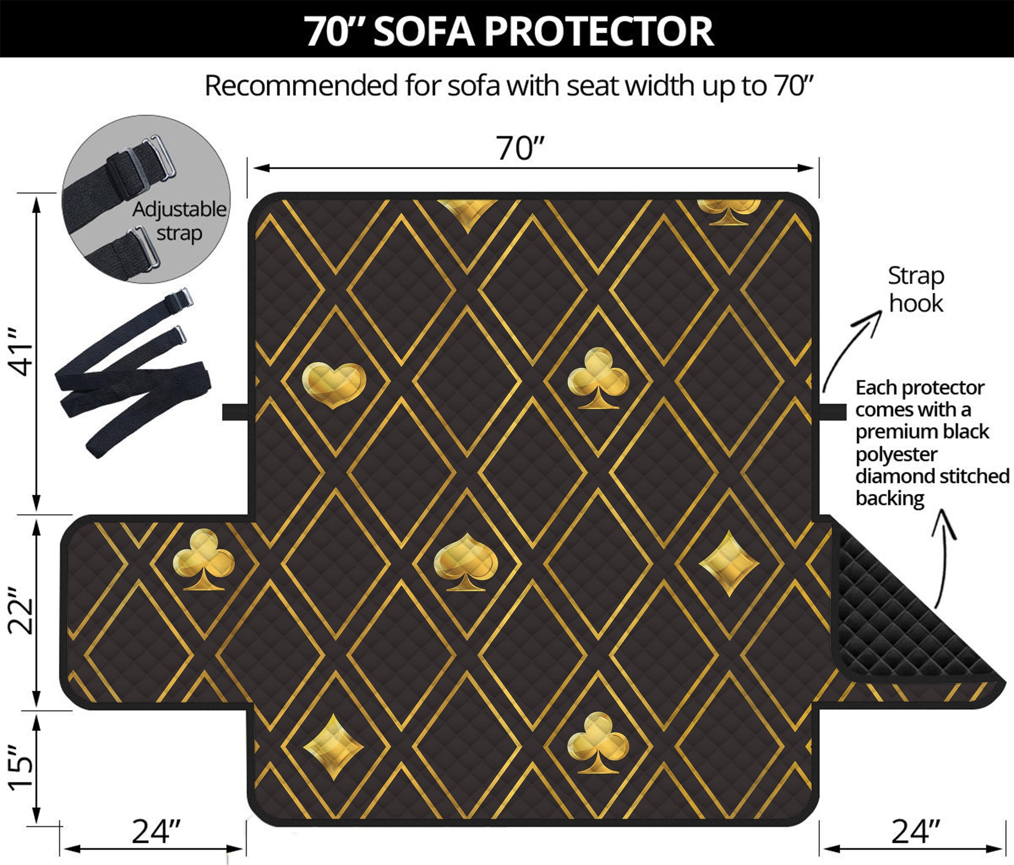 Gold Playing Card Suits Pattern Print Sofa Protector