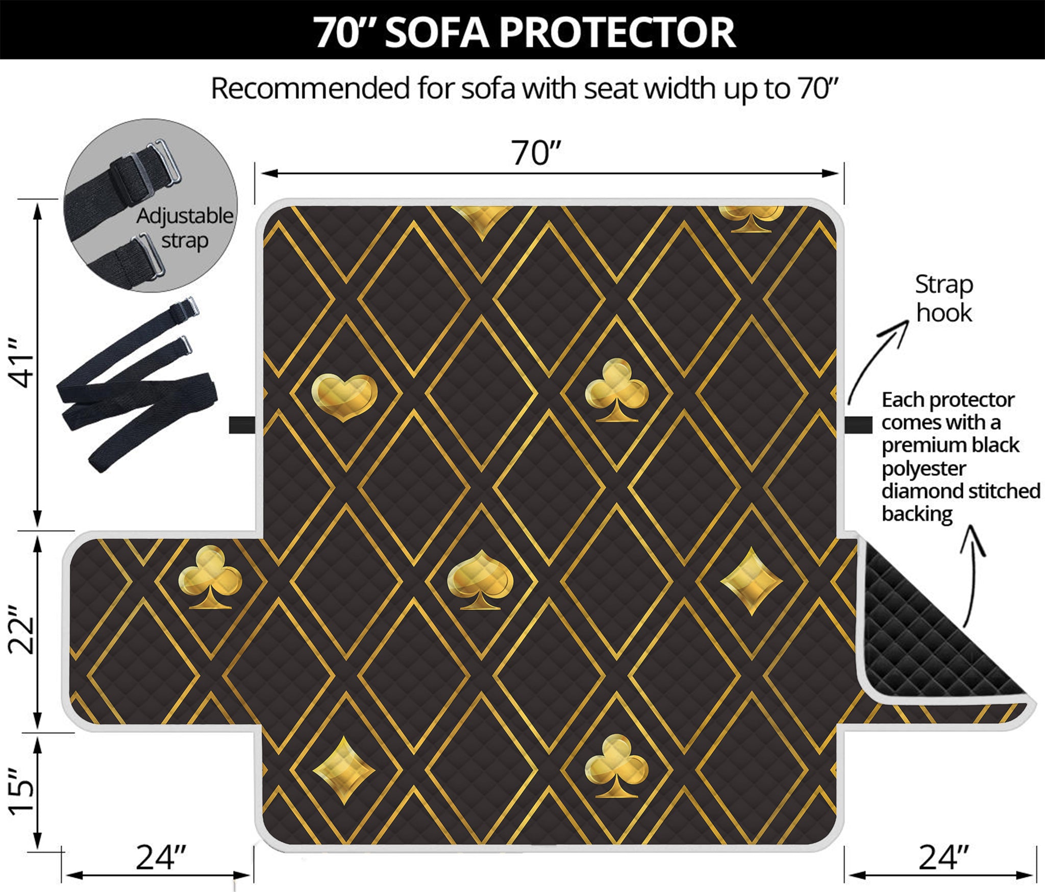 Gold Playing Card Suits Pattern Print Sofa Protector