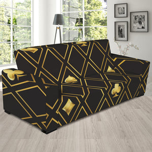 Gold Playing Card Suits Pattern Print Sofa Slipcover