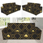 Gold Playing Card Suits Pattern Print Sofa Slipcover