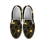 Gold Playing Card Suits Pattern Print White Slip On Shoes