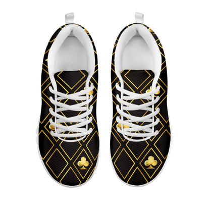 Gold Playing Card Suits Pattern Print White Sneakers