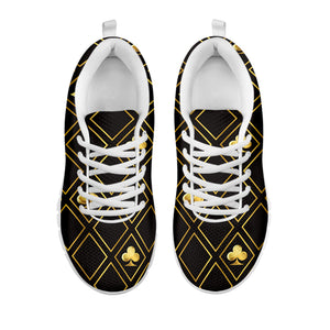 Gold Playing Card Suits Pattern Print White Sneakers