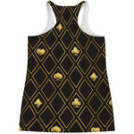 Gold Playing Card Suits Pattern Print Women's Racerback Tank Top