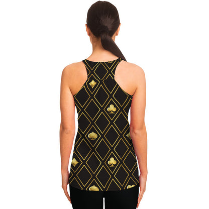 Gold Playing Card Suits Pattern Print Women's Racerback Tank Top