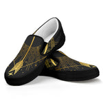 Gold Sagittarius Sign Print Black Slip On Shoes
