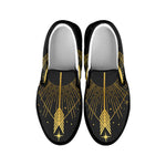 Gold Sagittarius Sign Print Black Slip On Shoes
