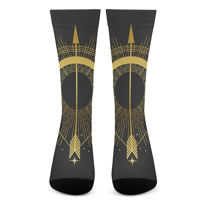 Gold Sagittarius Sign Print Crew Socks