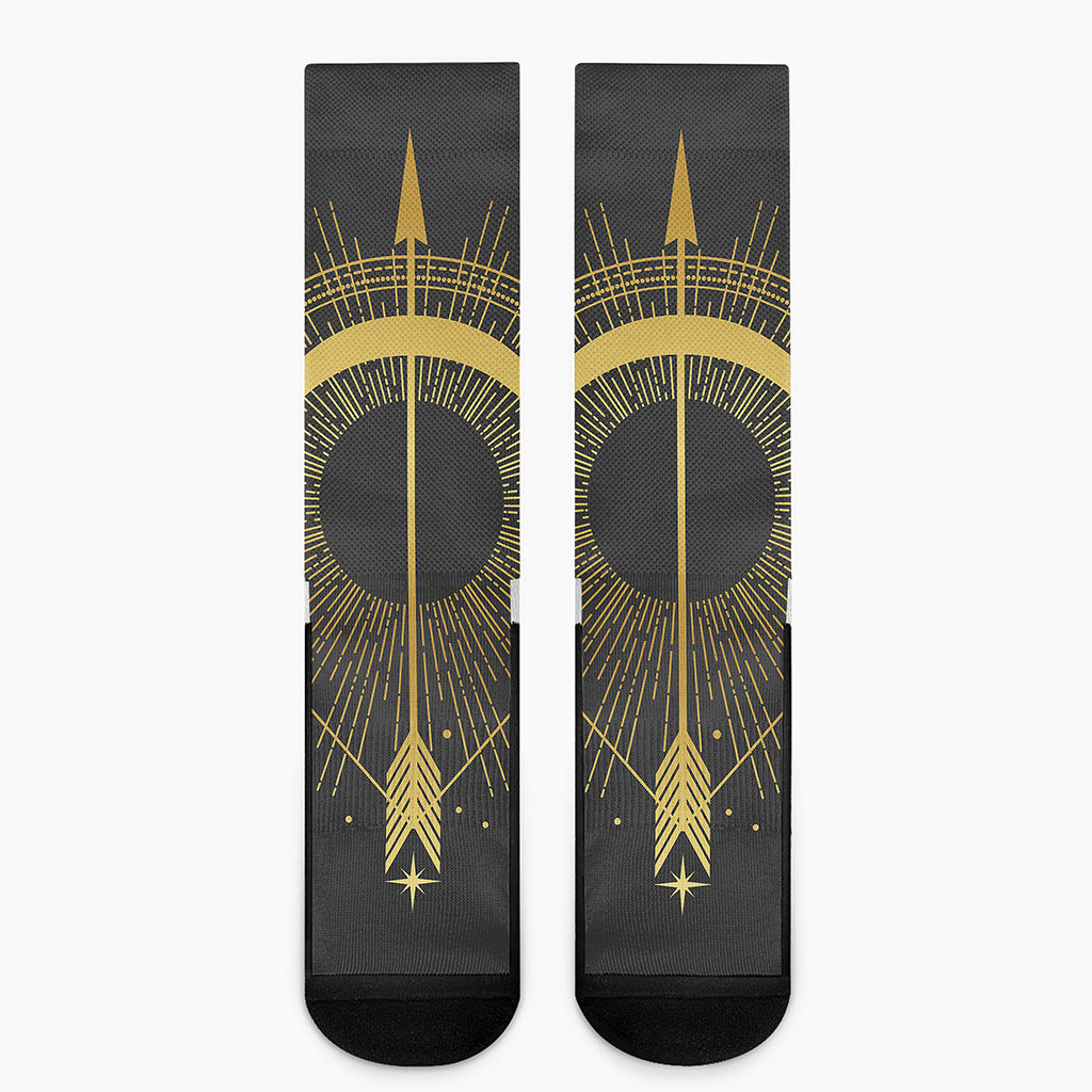 Gold Sagittarius Sign Print Crew Socks