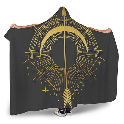 Gold Sagittarius Sign Print Hooded Blanket