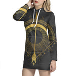 Gold Sagittarius Sign Print Pullover Hoodie Dress