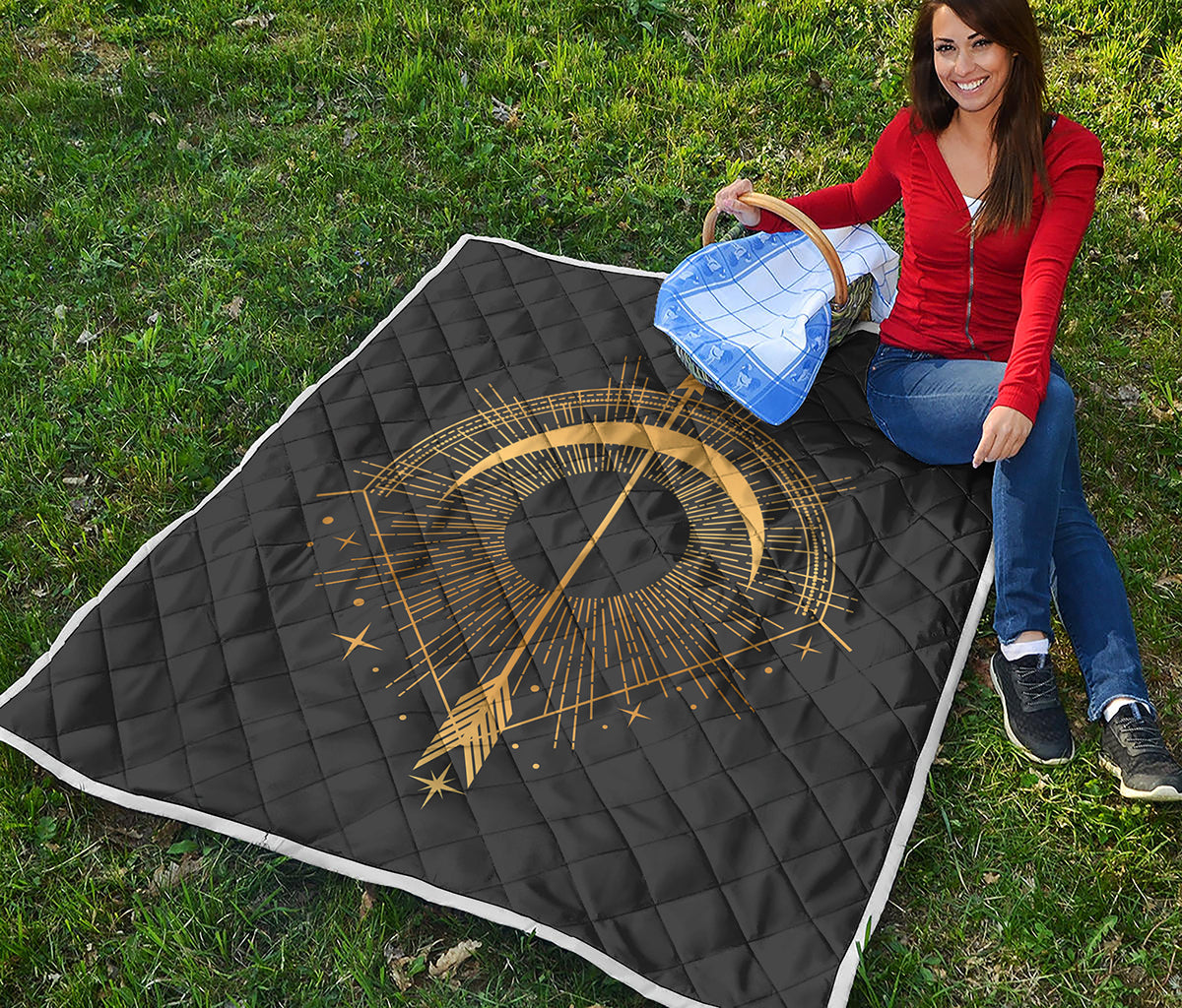 Gold Sagittarius Sign Print Quilt