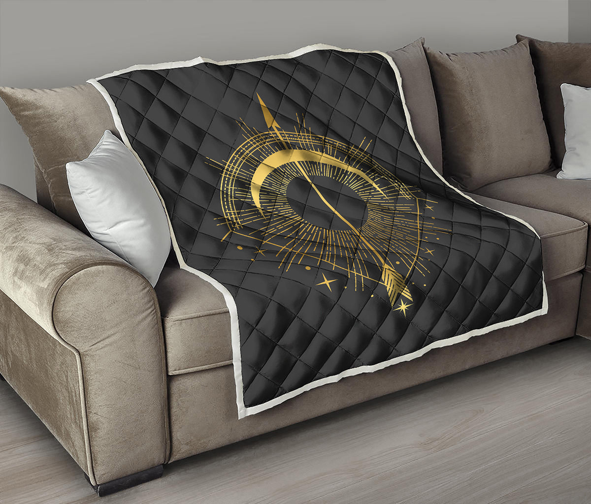 Gold Sagittarius Sign Print Quilt