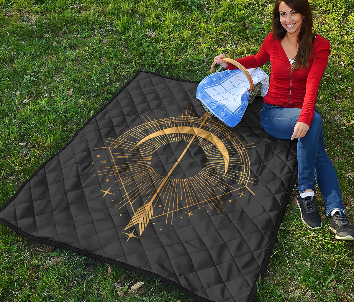 Gold Sagittarius Sign Print Quilt